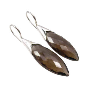 Обеци Опушен Кварц със сребро маркиза