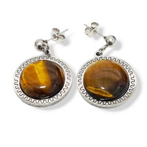 Обеци от Тигрово око от благородна стомана кръгли